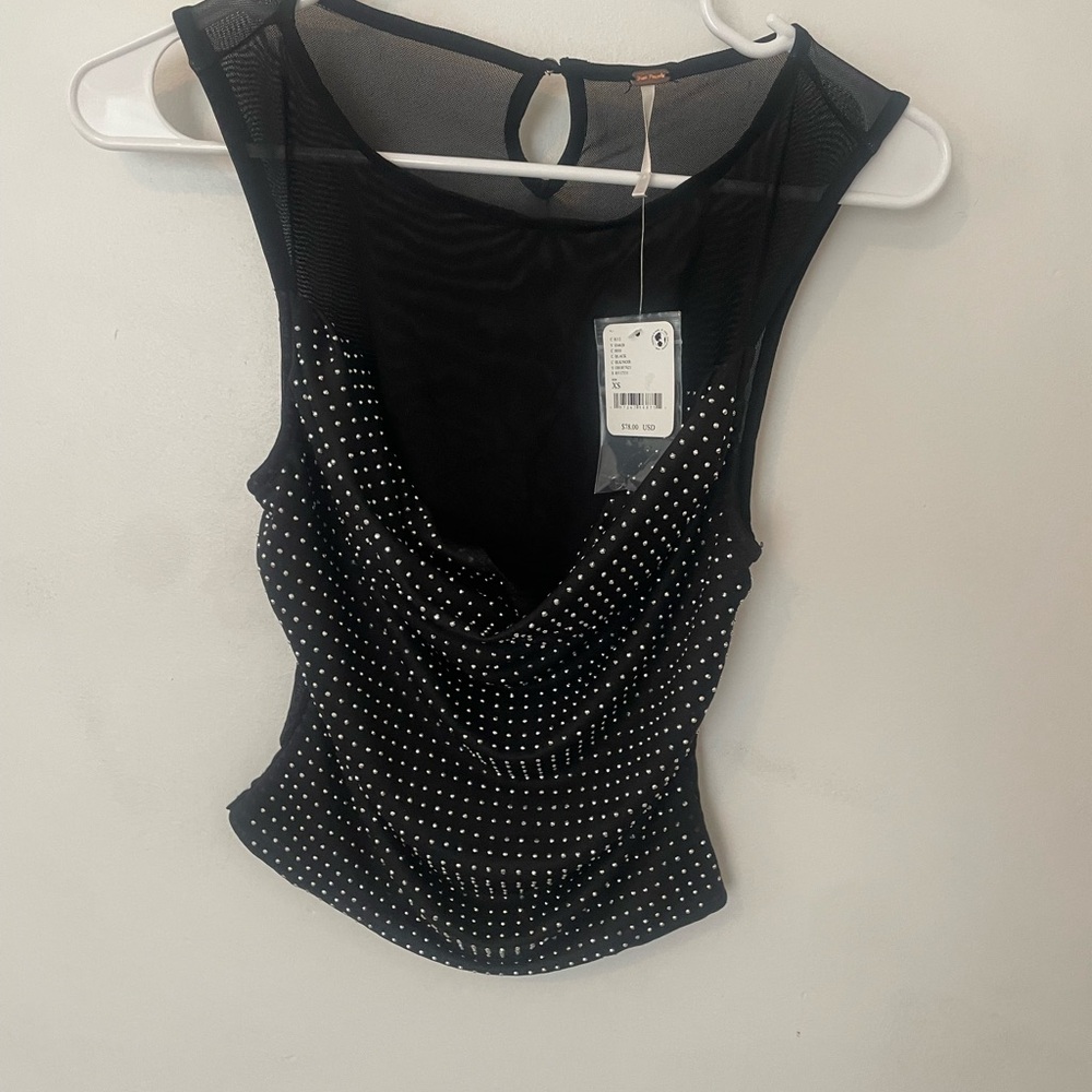 Free People Black Embellished Fitted Tank Top